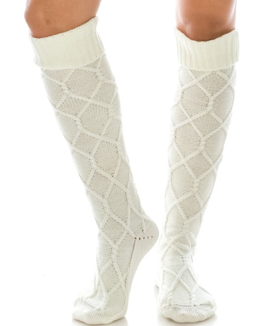 DNMC Women's Socks Ivory - Ivory Cable-Knit Boot Socks | Zulily