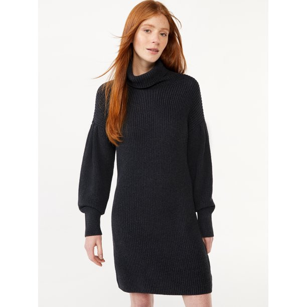 Free Assembly Women's Cowl Neck Pleated Shoulder Sweater Mini Dress - Walmart.com | Walmart (US)