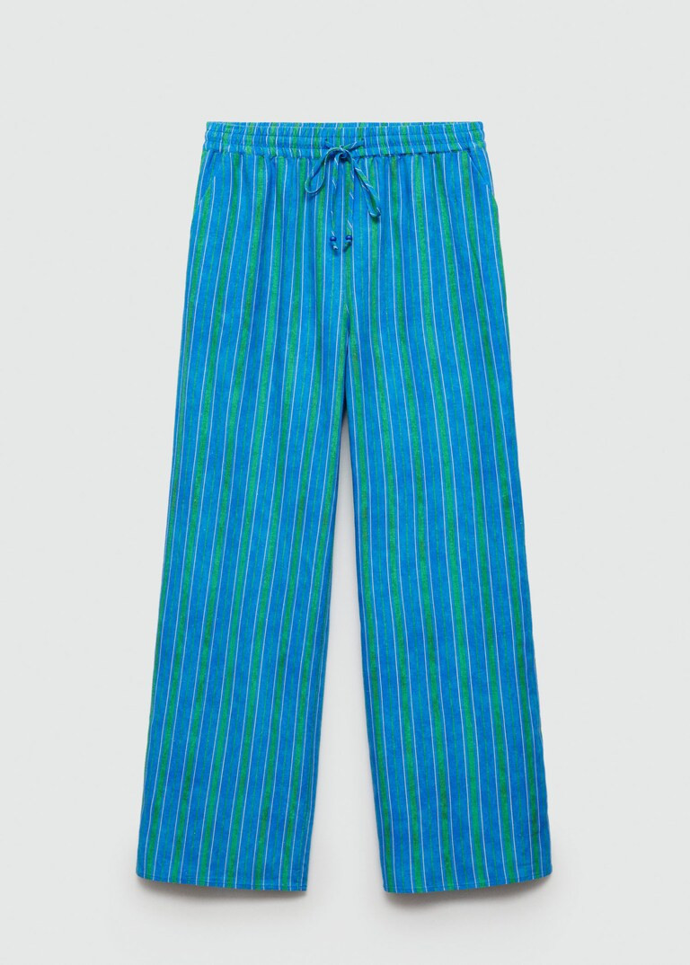 Striped printed linen trousers -  Women | Mango United Kingdom | MANGO (UK)