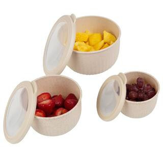 Beige 3-Piece Nesting Mixing Bowls with Lids Set | The Home Depot
