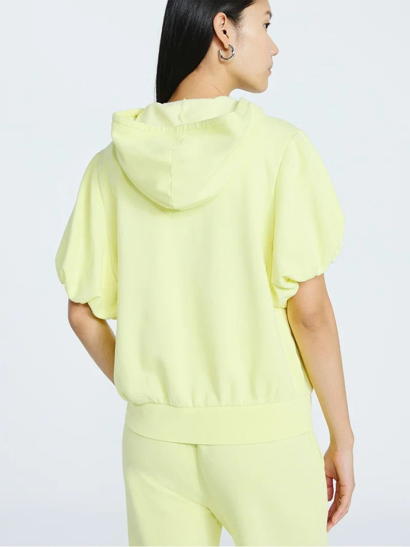 Scoop Women’s Mineral Washed Zip Hoodie with Short Puff Sleeves, Sizes XS-XXL | Walmart (US)