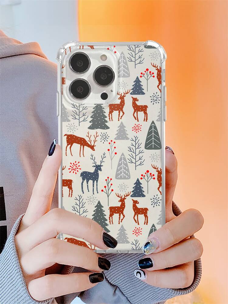 Christmas Deer Print Clear Phone Case | SHEIN