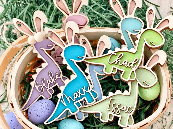 Easter Basket Tag Personalized Name Tag Dinosaur Decor Dino | Etsy | Etsy (US)