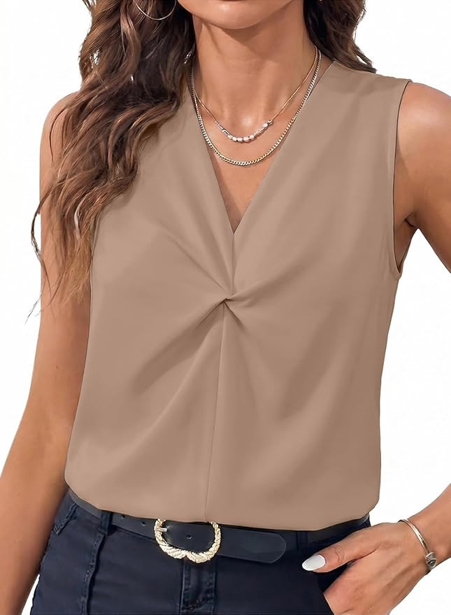 Dokotoo Womens Summer Tank Tops V Neck Casual Sleeveless Pleated Blouses Dressy Vest Shirts | Amazon (US)