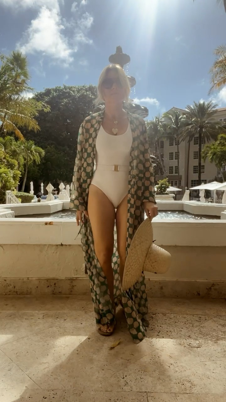 Florida vacation: belted swimsuit + kimono coverup 

#LTKOver40 #LTKTravel #LTKSaleAlert