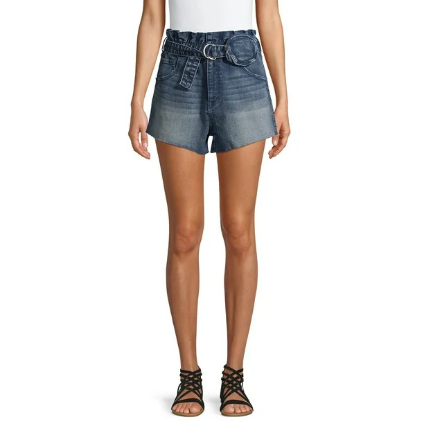 No Boundaries Juniors' Super High Rise Paperbag Shorts with Self Belt Purse | Walmart (US)