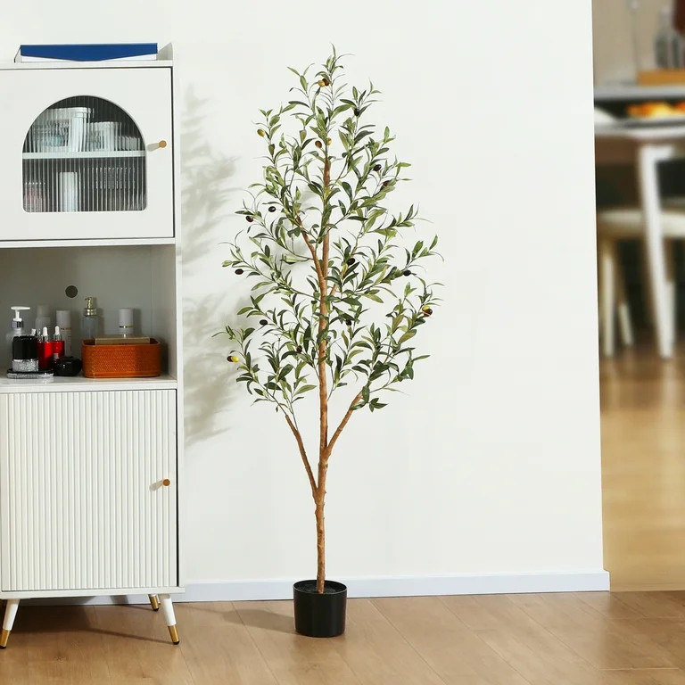 2 Pack 5 ft Artificial Olive Plants with Realistic Leaves and Natural Trunk, Silk Fake Olive Tree... | Walmart (US)