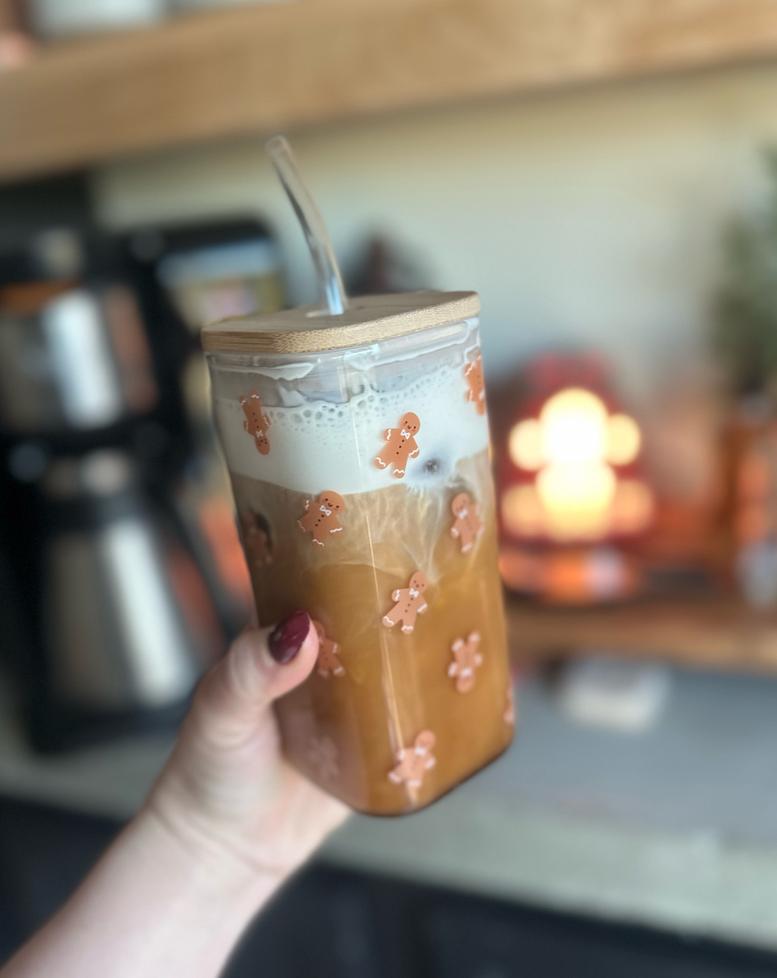 Found the cutest gingerbread man glass cups for the holiday season! 🎄 They also come in an adorable candy cane pattern. My mom win of the day: the straws are plastic (kid safe unlike my glass ones) and the lids have a genius silicone bottom that prevents moisture buildup and mold. Perfect for my daily coffee but safe enough to share with the kids! #momapproved #holidayfinds #coffeelover​​​​​​​​​​​​​​​​

#LTKGiftGuide #LTKSeasonal #LTKHoliday