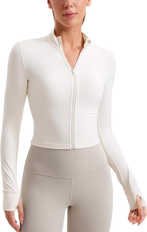 CRZ YOGA Womens Butterluxe Full Zip Cropped Workout Jacket Slim Fit Lightweight Athletic Yoga Top... | Amazon (US)
