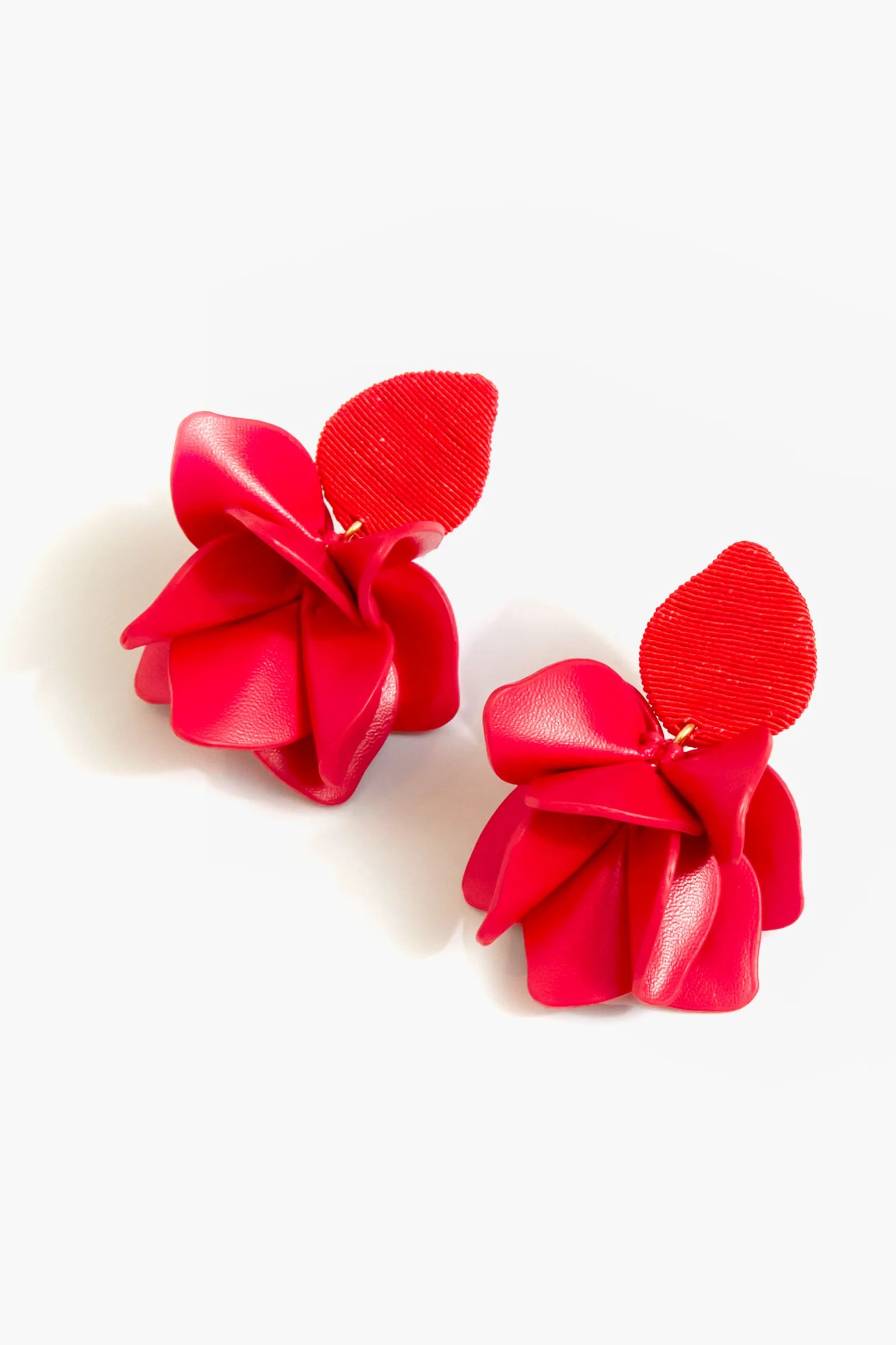 Poppy Red Silk and Leather Orchid Earrings | Tuckernuck (US)