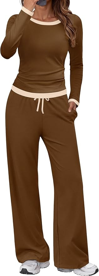 SHESHOW Women 2 Piece Outfits Long Sleeve Tops Wide Leg Pants Casual Matching Lounge Sets for Wom... | Amazon (US)