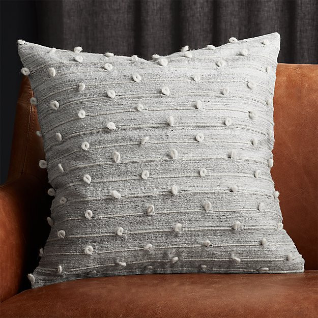 20" Margaux Dark Grey French Knot Pillow with Feather- Down Insert + Reviews | CB2 | CB2