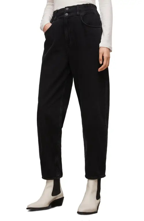AllSaints Hailey Barrel Leg Jeans in Washed Black at Nordstrom, Size 2Regular | Nordstrom