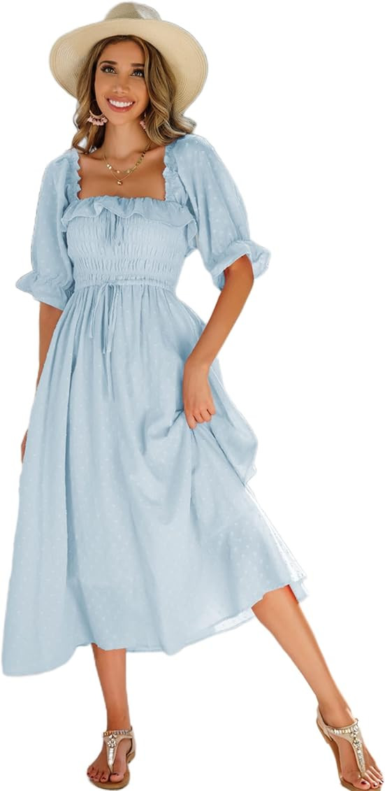 Women Summer Half Sleeve Cotton Ruffled Vintage Elegant Backless A Line Flowy Long Dresses | Amazon (US)