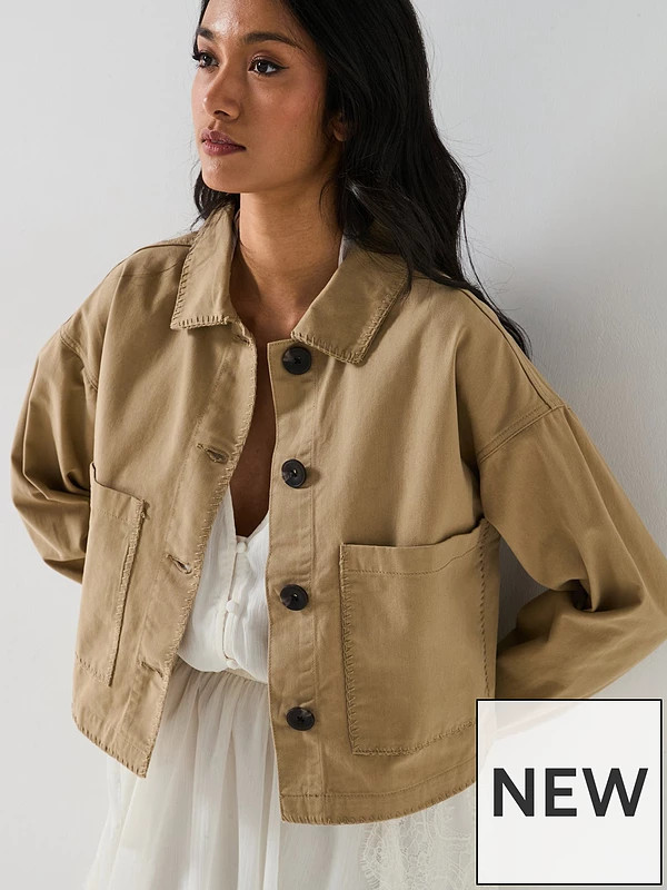 V by Very Embroidered Edge Jacket - Beige | Very (UK)