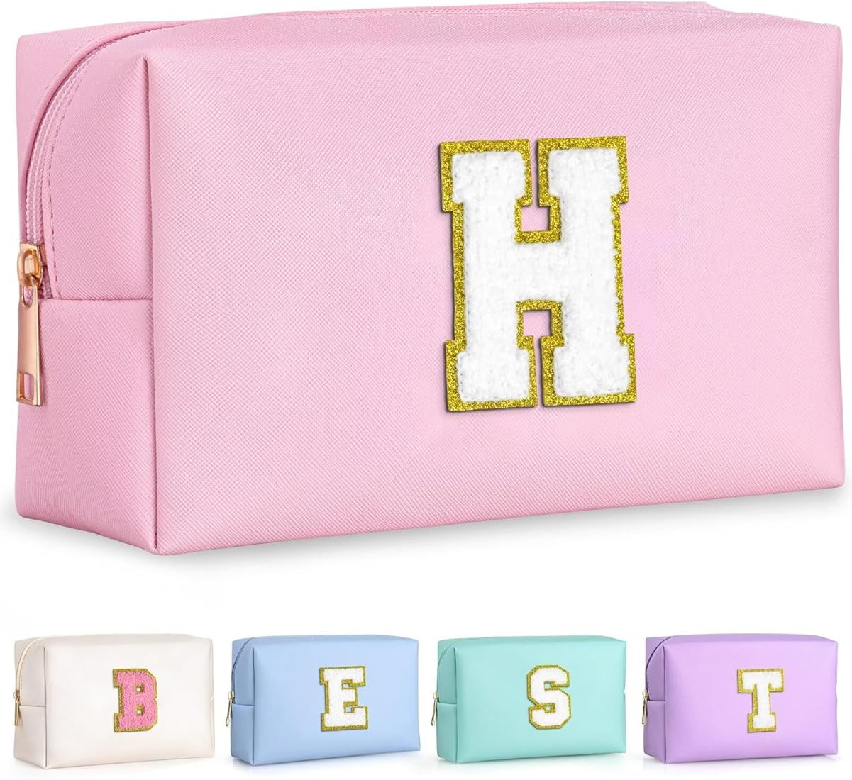 TOPEAST Preppy Bag, Monogrammed Makeup Bags with Zipper, Cute Makeup Pouch, Initial Birthday Gift... | Amazon (US)