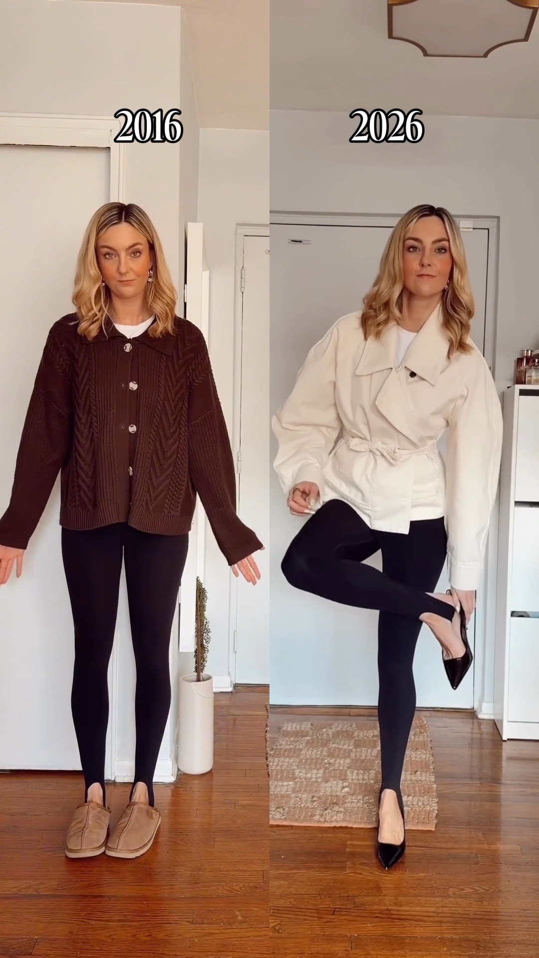 2016: leggings, oversized sweater, a pair of Uggs.
2026: leggings, a blazer, heels you can easily swap for ballet flats 

Styling shift that will instantly elevate your whole look.

Leggings outfit • how to style leggings • elevated leggings • chic casual • stirrup leggings • 2026 spring fashion  • everyday outfit • spring outfits 2026 • date night outfits • 

#LTKootd #LTKdayinmylife #LTKgrwm