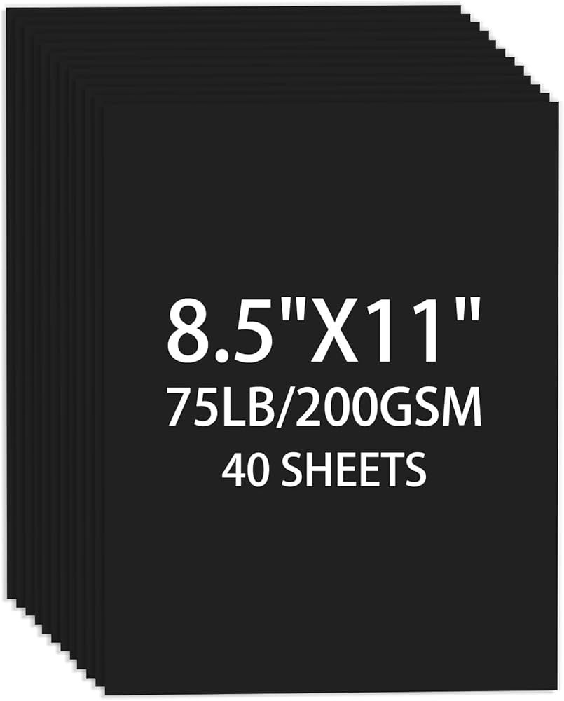 Cardstock 8.5 X 11, 40 Sheets Black Card Stock, 75lb/ 200gsm Copy Paper, Cardstock Printer Paper ... | Amazon (US)