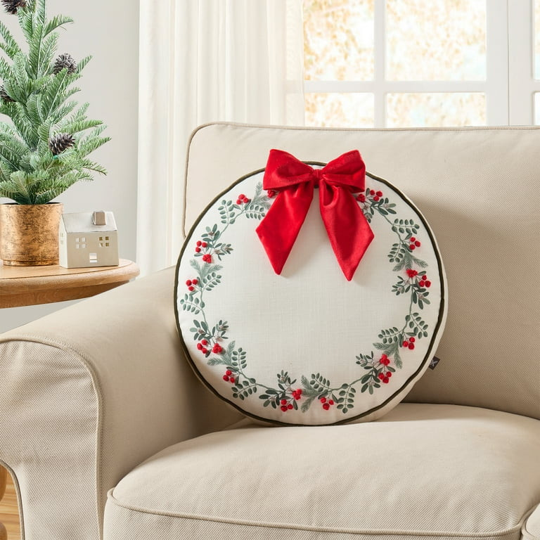 My Texas House 16" x 16" Bright White Christmas Wreath Round Decorative Pillow | Walmart (US)