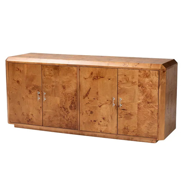 Valora Modern and Contemporary Natural Mappa Burl Wood 4-Door Sideboard Buffet | Bed Bath & Beyond