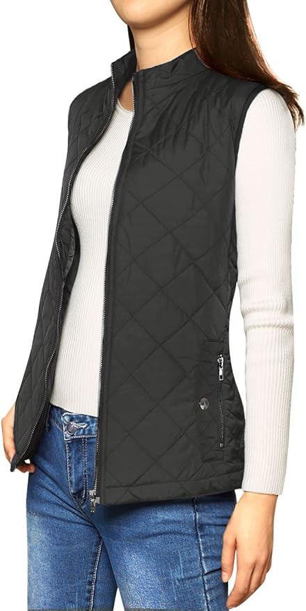 Allegra K Women's Stand Collar Lightweight Gilet Quilted Zip Vest | Amazon (US)