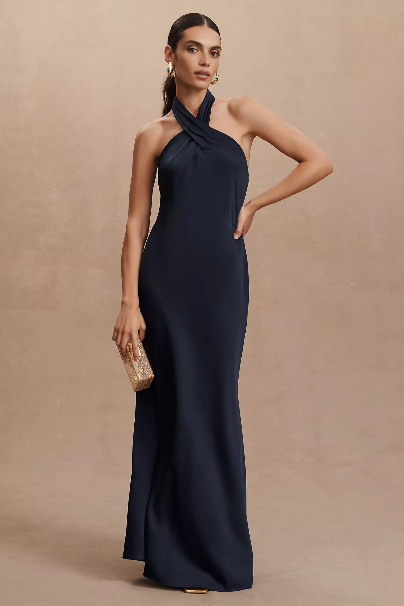 BHLDN Ruby Twist Halter Satin Gown | Anthropologie (US)