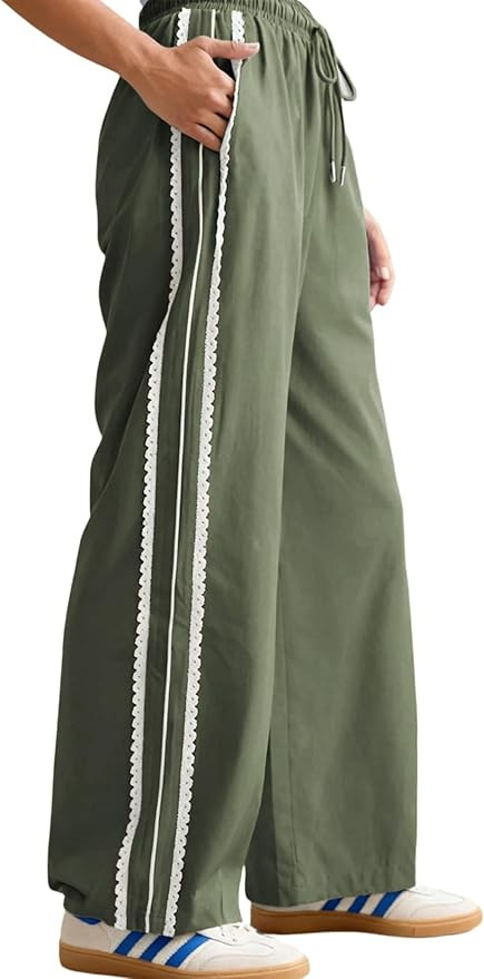 Yeokou Women's Wide Leg Sweatpants Side Stripe Crochet Slip on Drawstring Casual Running Track Pa... | Amazon (US)