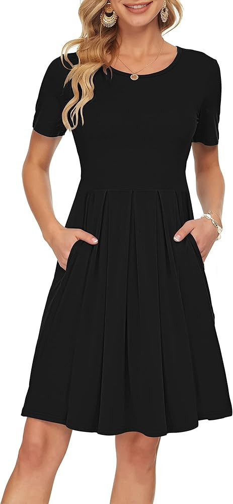 AUSELILY Womens Short Sleeve Mini Dresses Pleated Ruffle A Line with Button | Amazon (US)