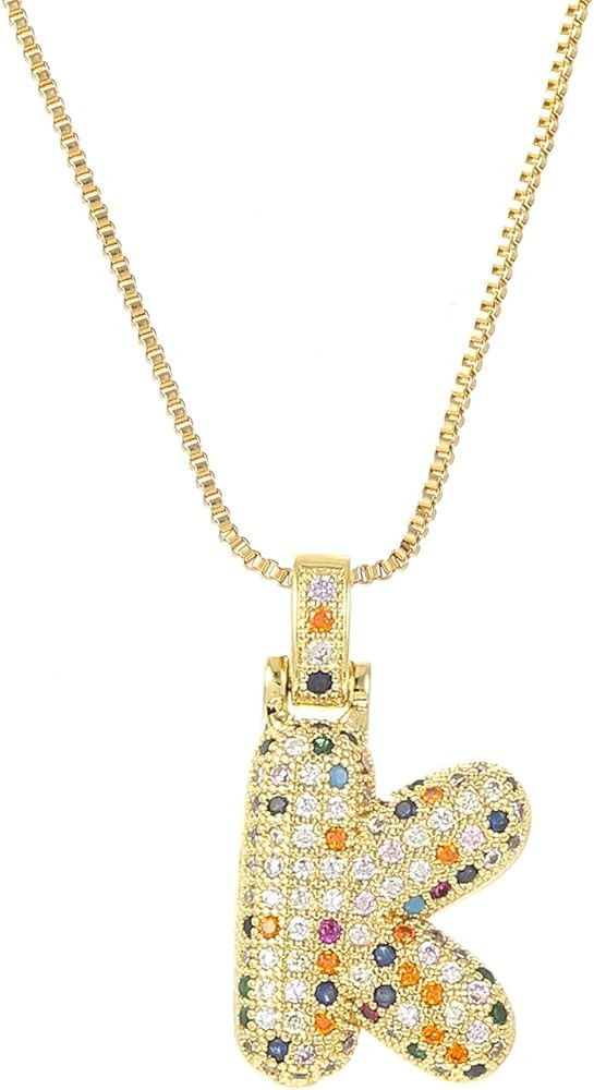 Bubble Gold Initial Necklace for Women, Bubble Letter Necklaces for Women, Bubble Colorful Rhines... | Amazon (US)