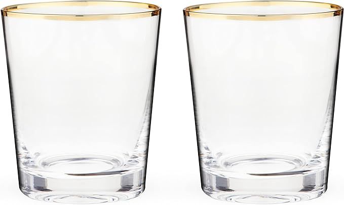 Twine Gilded Tumblers, Gold Rimmed Clear Cocktail Glass Set, Lowball Glassware, Set of 2, 10 oz, ... | Amazon (US)