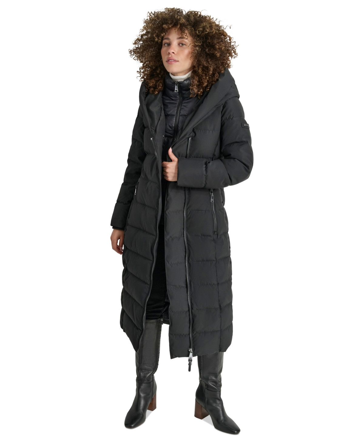 Dkny Women's Bibbed Shawl Collar Hooded Puffer Coat - Black | Macy's