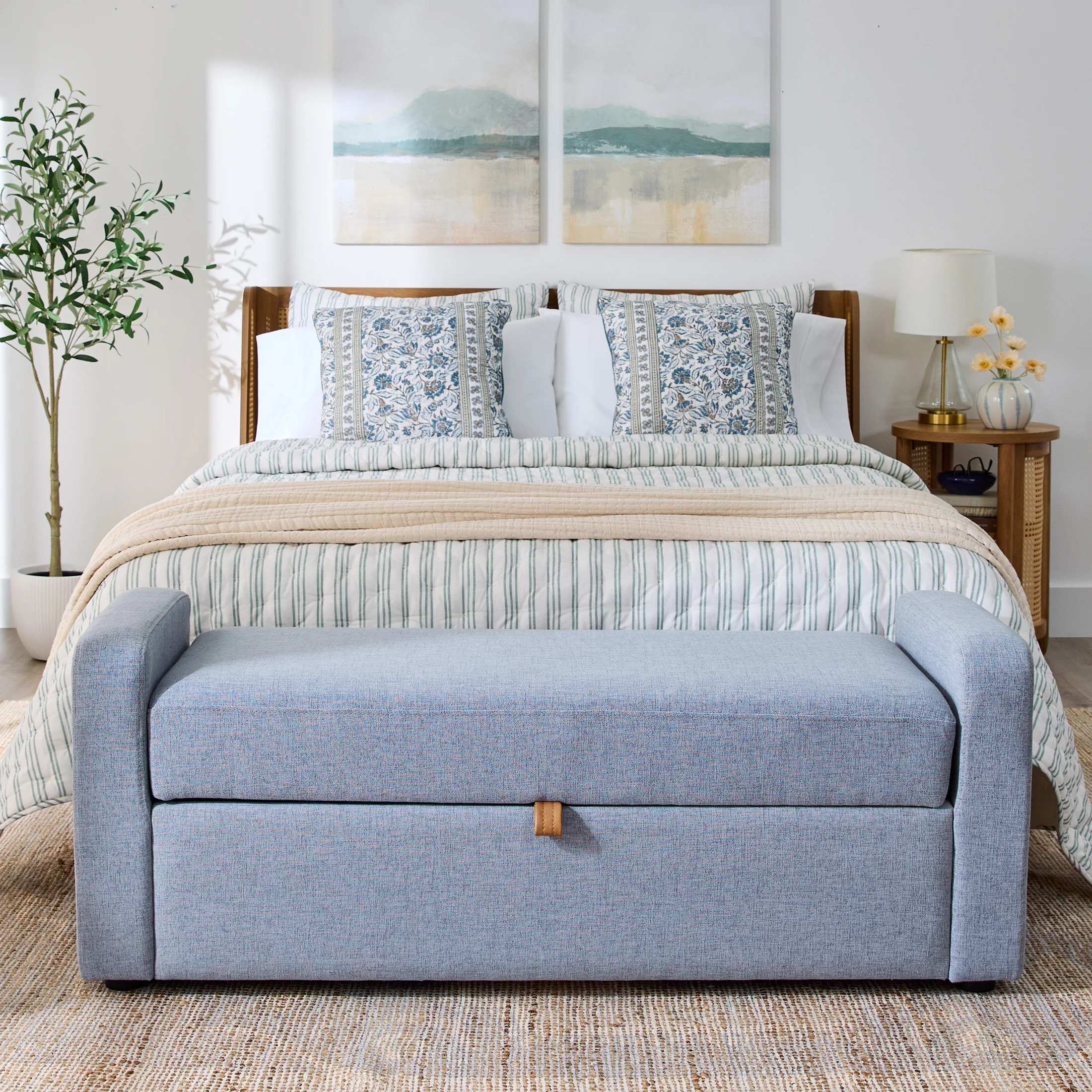 Better Homes & Gardens Springwood 55.12" Storage Bench, Blue Silver Linen | Walmart (US)