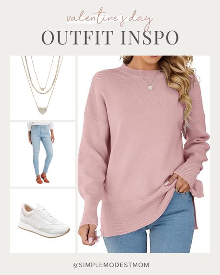 pink oversized sweater from amazon, high waisted light jeans from target, women’s courtney retro sneakers in blush, layered heart necklace from sugarfix | target finds | amazon finds | outfit inspo | valentine’s day

#LTKFind #LTKSeasonal #LTKfit