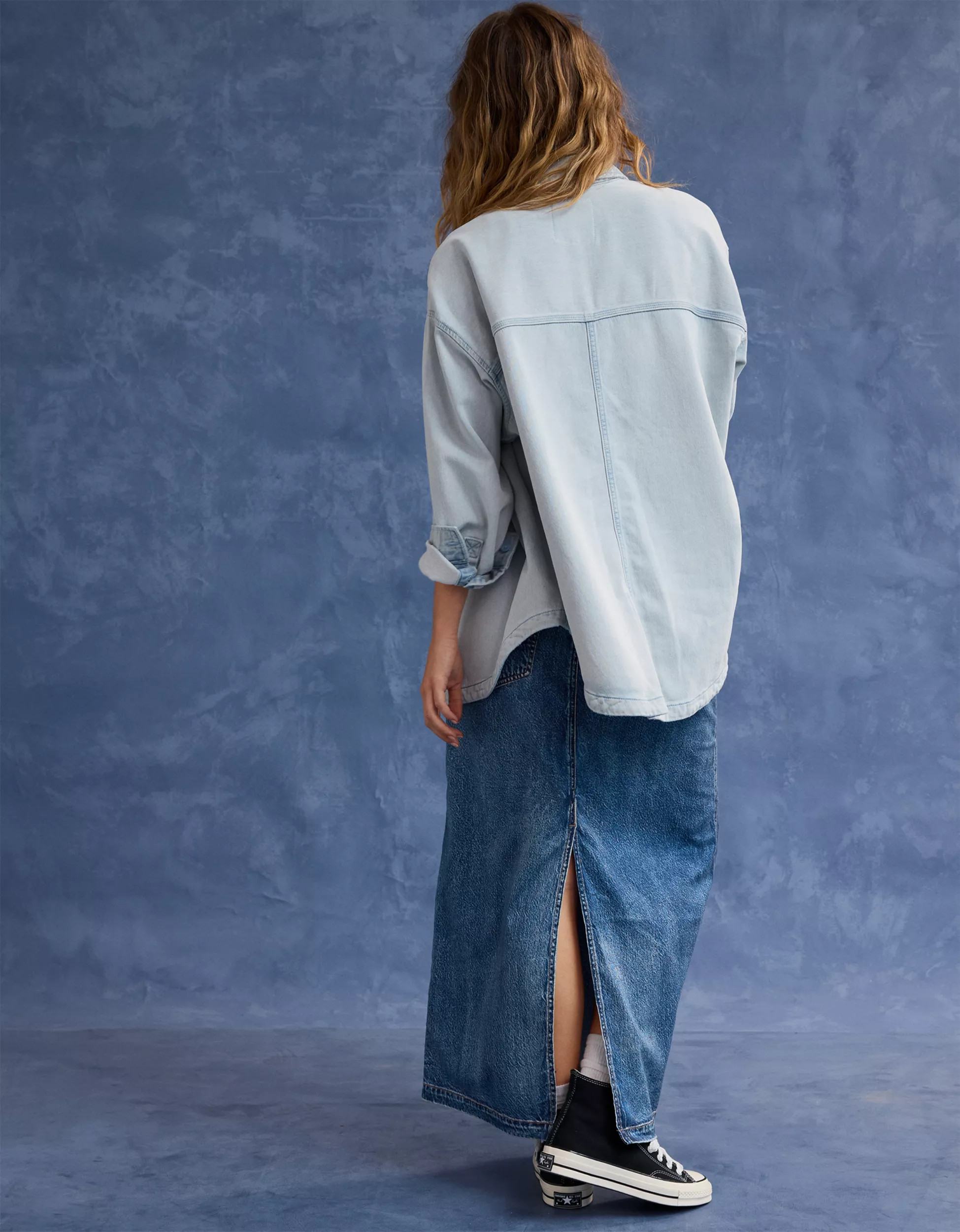 AE x Aerie Match Made In Denim Fleece Shacket | American Eagle Outfitters (US & CA)