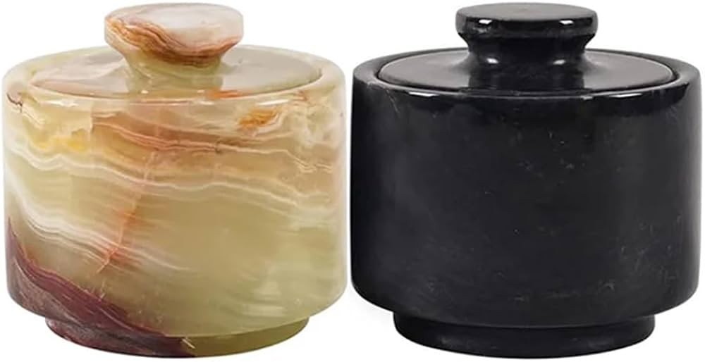 Marble Salt Cellar 3" Inches Black and Green Salt Holder with Lid Set of 2, Handmade Salt and Pep... | Amazon (US)