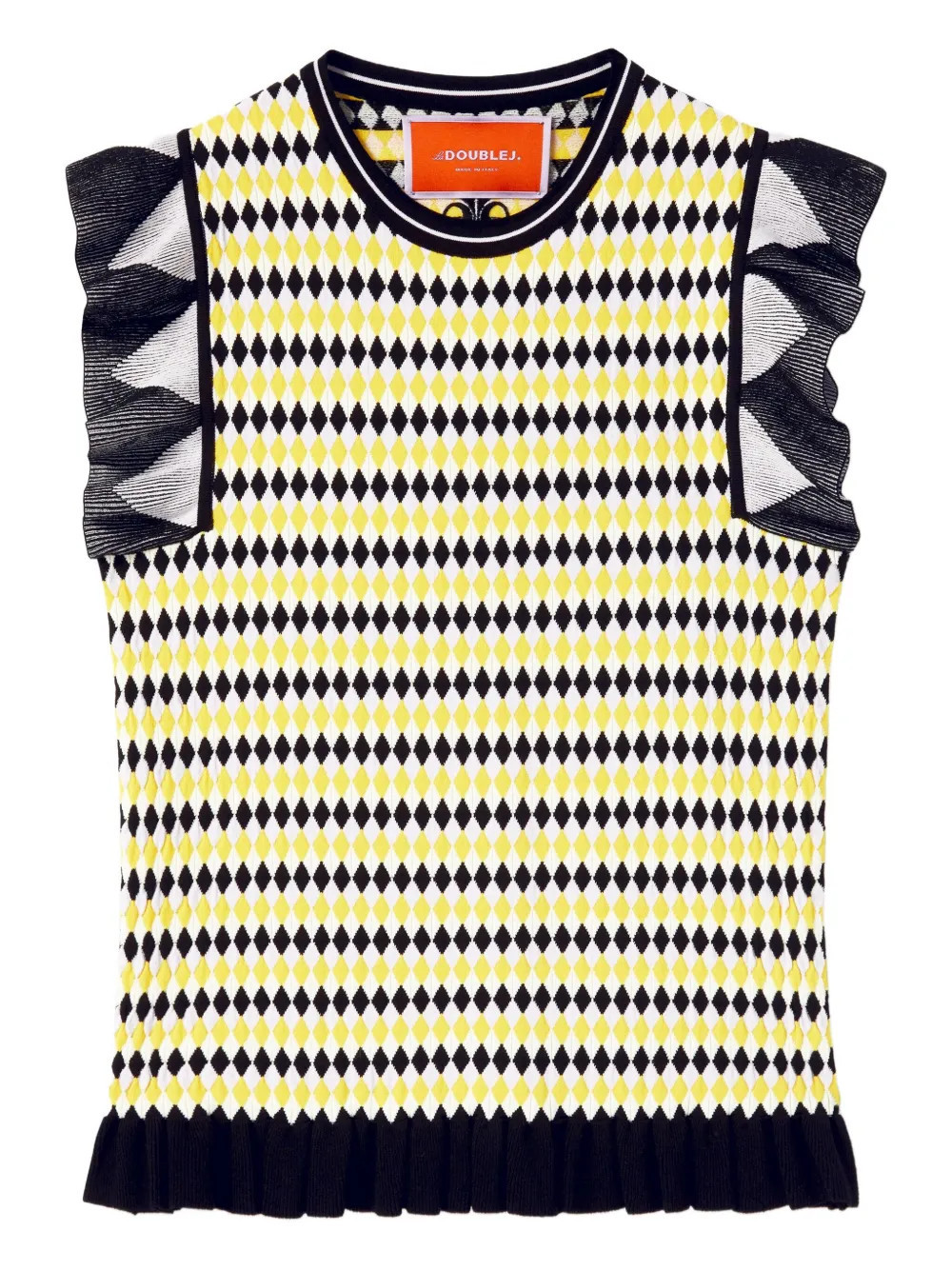 La DoubleJ Checkers ruffled short-sleeve top - Yellow | Farfetch Global