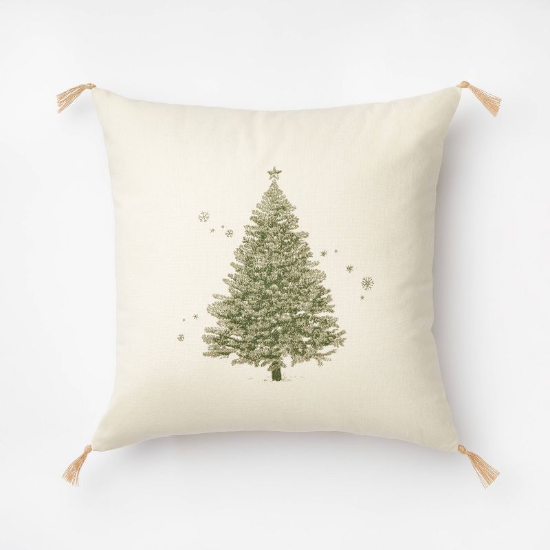 Christmas Tree Square Throw Pillow Cream/Green - Threshold&#8482; designed with Studio McGee | Target