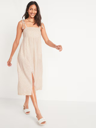 Tie-Shoulder Floral-Print Split-Front Midi Swing Dress for Women | Old Navy (US)