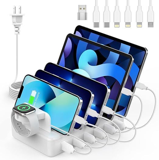 CREATIVE DESIGN Charging Station for Multiple Devices, 50W 6 Ports Charging Dock with 6 Cables Co... | Amazon (US)