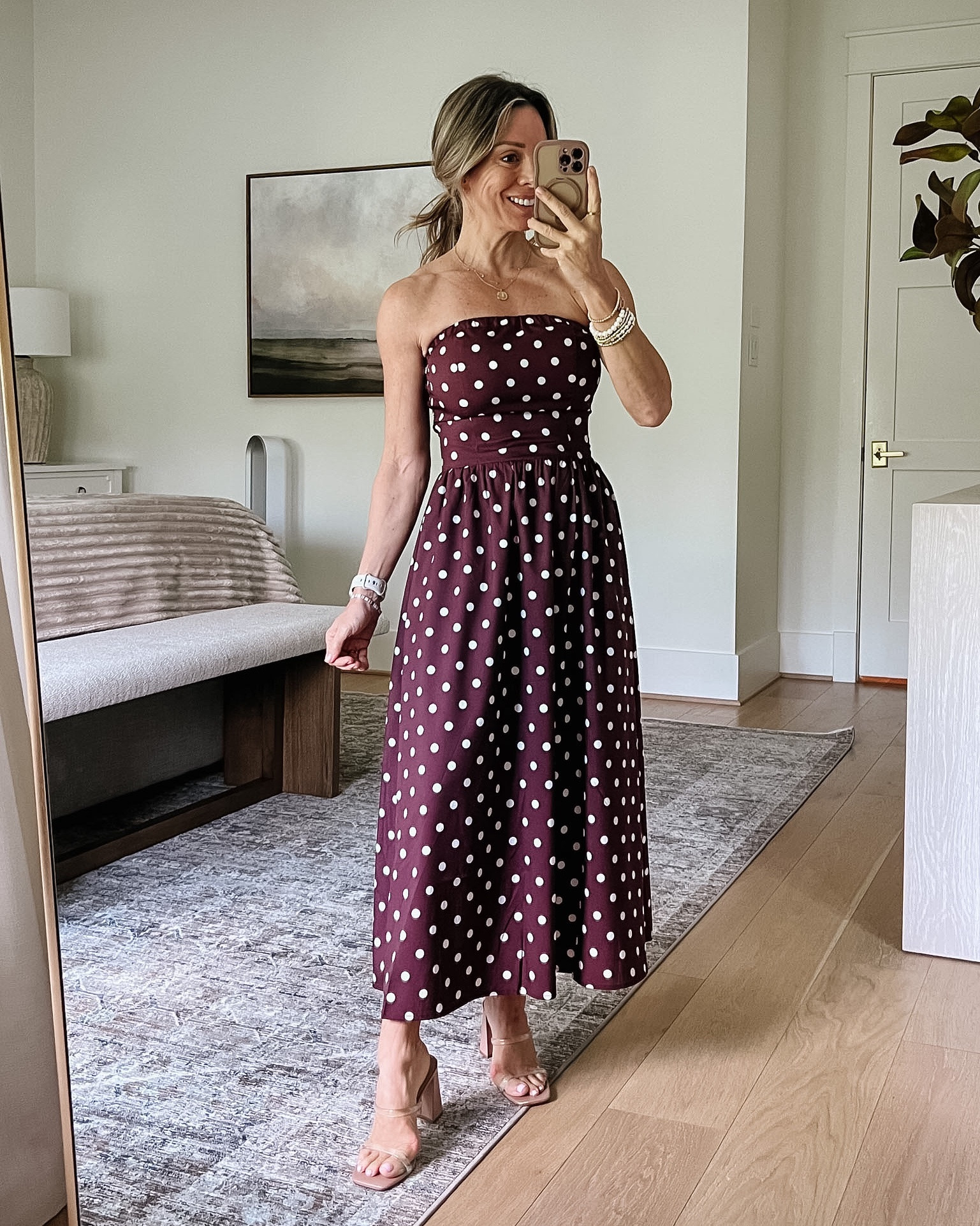 Bandeau polka dot dress from Amazon perfect for early fall 🍂 

Dress Fit: I’m wearing an XS

#LTKOver40 #LTKPetite #LTKgrwm