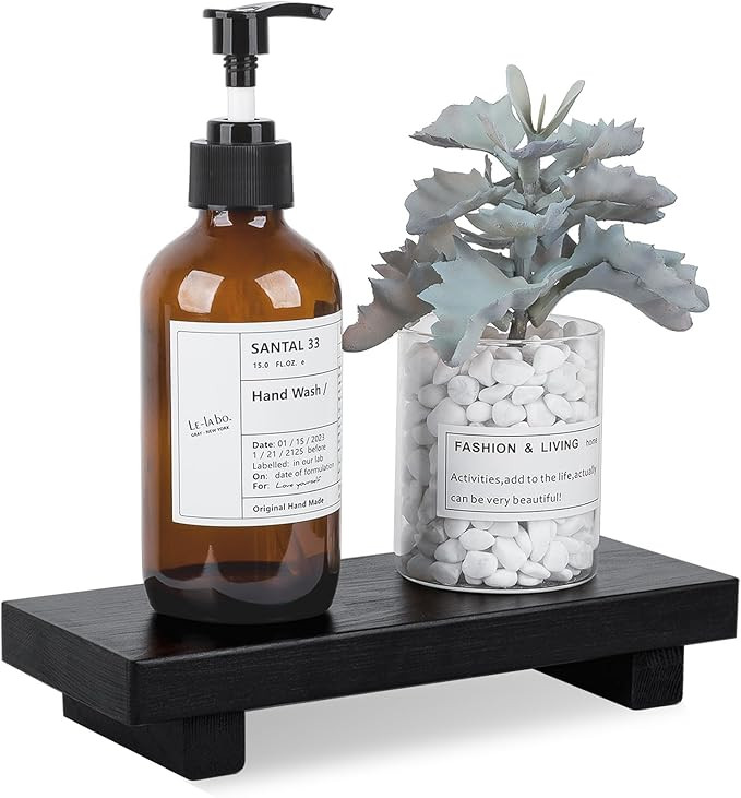 Bathroom Counter Organizer Wood Pedestal Stand Farmhouse Decorative Tray Soap Holder for Kitchen ... | Amazon (US)