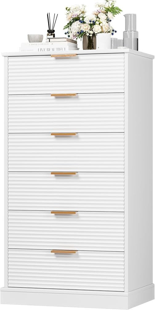 6 Drawer Dresser, Tall White Dresser with Large Storage Space, Modern Chest of Drawers with Handl... | Amazon (US)