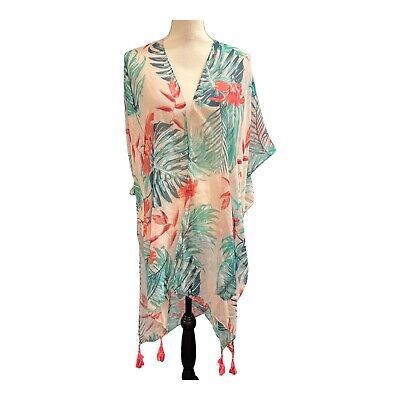 Moss Rose Womens OS Kimono Beach Cover Up Floral Tropical Tassel Open Front | eBay AU