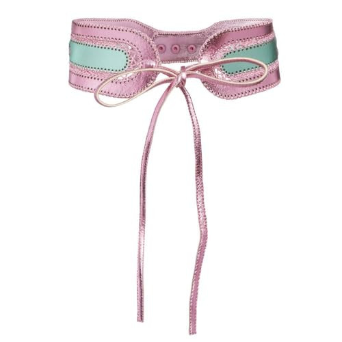 Cynthia Rowley Metallic Vegan Leather Belt (PNK) | Amazon (US)