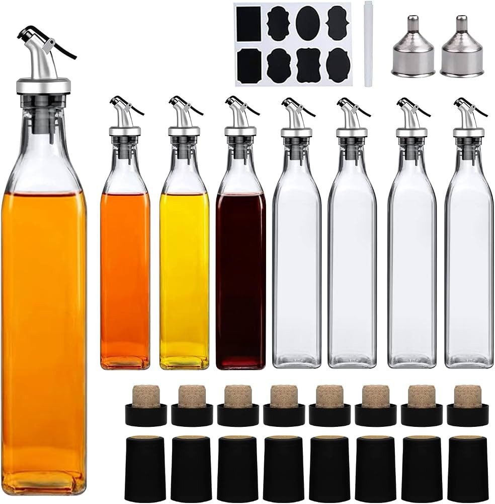 Salzesfalls Oil Dispenser Bottle,500ml Vinegar Glass Bottle Set,Clear Cruet with Pourers and Cork... | Amazon (US)