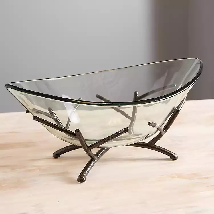 Oversized Glass Bowl with Twig Base | Kirkland's Home