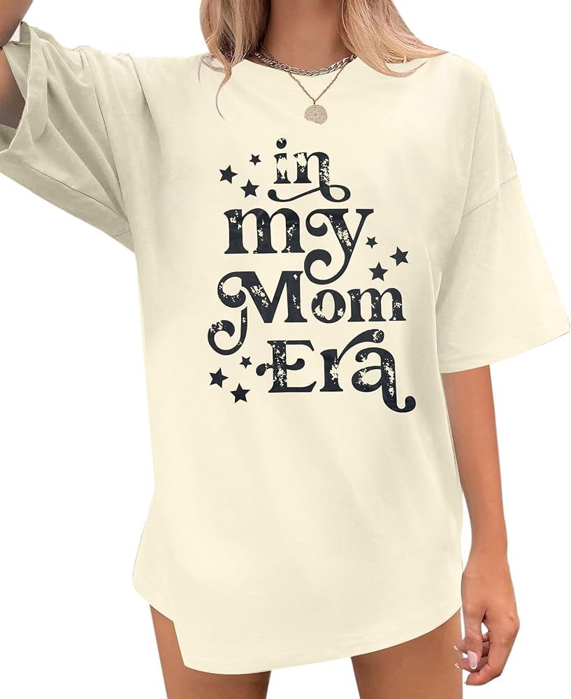 in My Mom Era Tshirt Women Oversized Mama Shirt Mother's Day T Shirts Mama Gift Casual Top | Amazon (US)