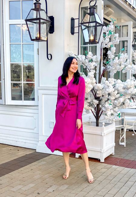 Wedding guest dress🩷 Fits slightly big. Wearing size 2. Used double stick tap to keep wrap top closed. Sold out in this color but available in a pretty shade of hot pink. 

#babyshoweroutfit #mididress #elegantstyle #nordstromstyle #mididresses #pinkdress #shirtdress #getreadywithme #classystyle #styleover30 #babyshowerdress #weddingguestdress 




#LTKWedding #LTKSeasonal #LTKShoeCrush