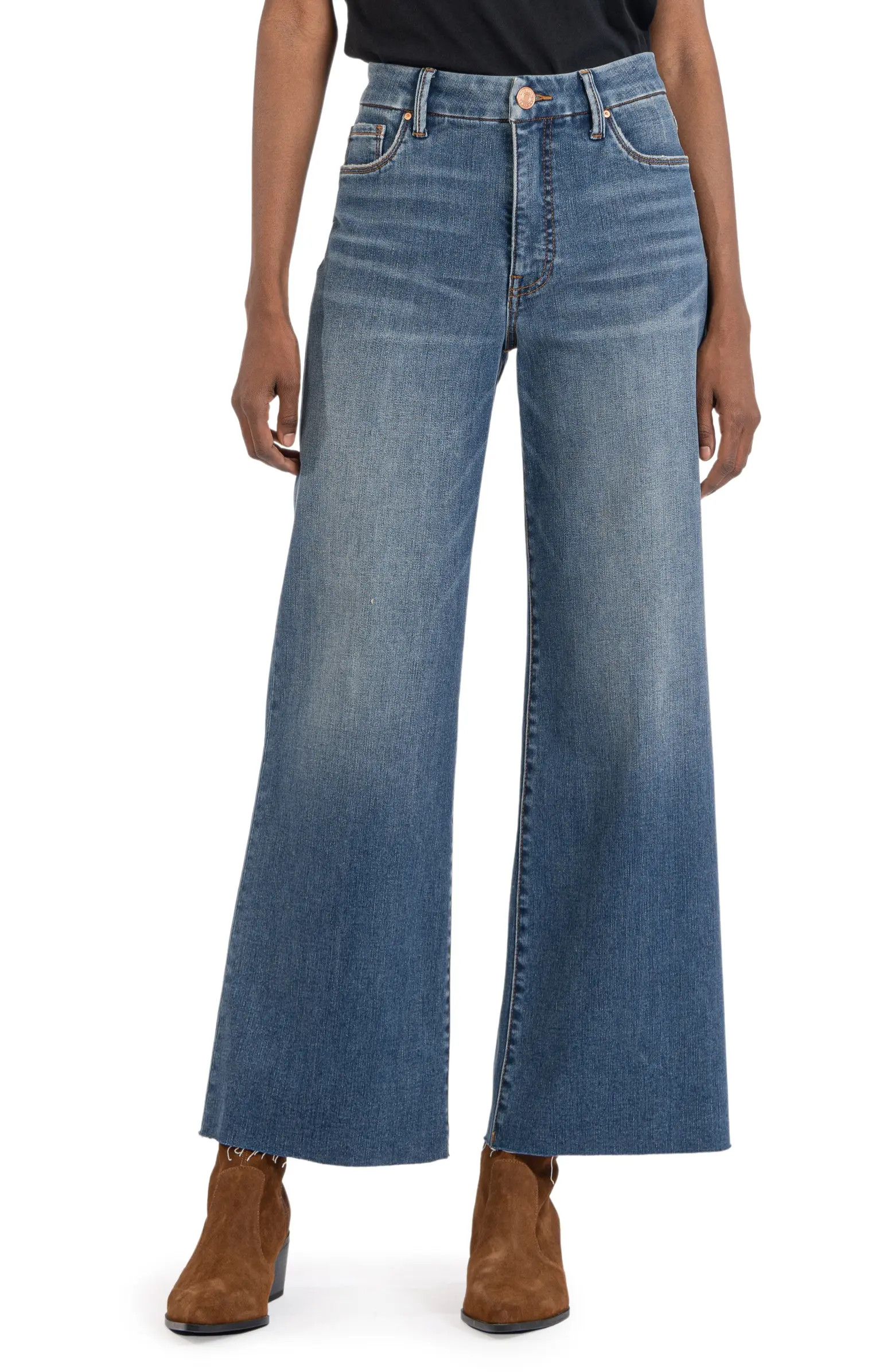 Meg Fab Ab Raw Hem High Waist Wide Leg Jeans | Nordstrom