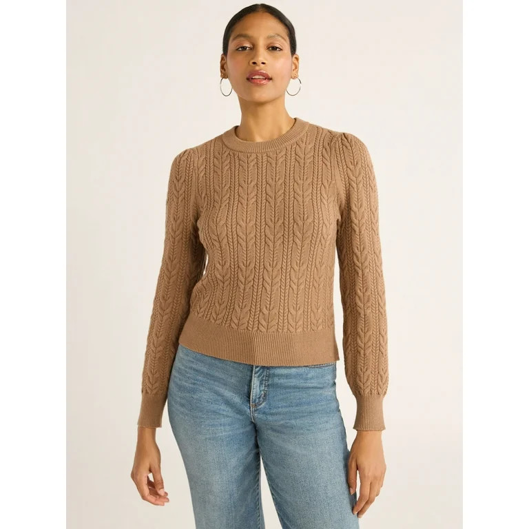 Scoop Women’s Cable Knit Sweater, Midweight, Sizes XS-XXL - Walmart.com | Walmart (US)